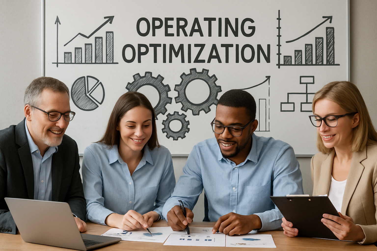 Equipo de expertos trabajando en la optimización operativa