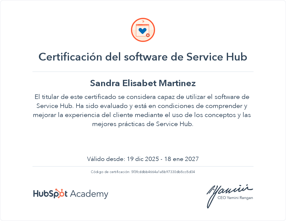 Certificado Software de Service Hub