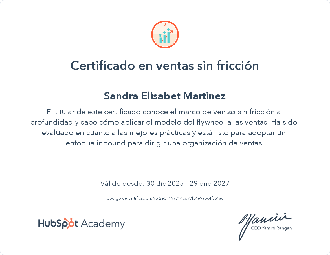 Certificado de ventas sin friccion